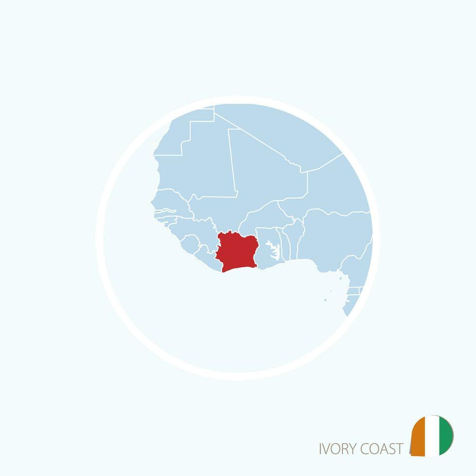Map icon of Ivory Coast. Blue map of Africa with highlighted Ivory Coast in red color. vector