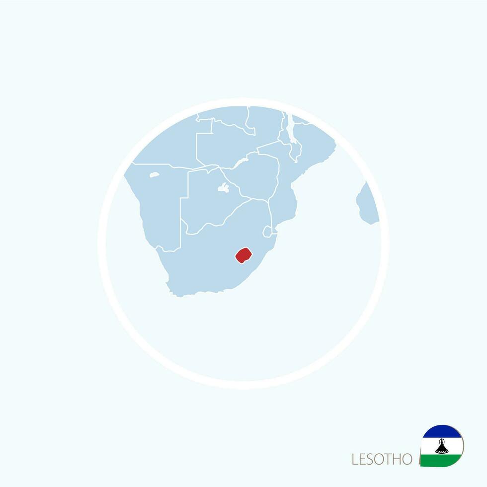 Map icon of Lesotho. Blue map of Southern Africa with highlighted Lesotho in red color. vector