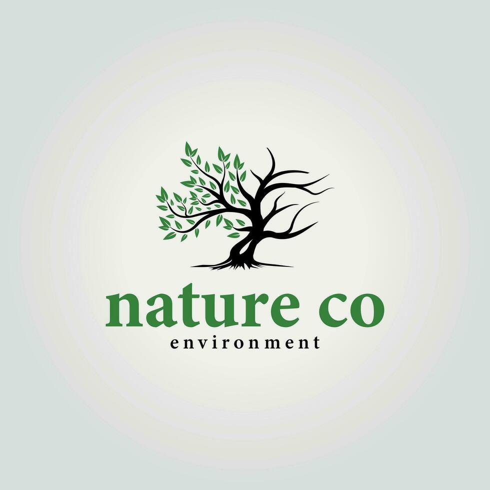 simple nature tree logo vector, design of half a tree covered in leaves, the other half dead. illustration of global warming on earth vector