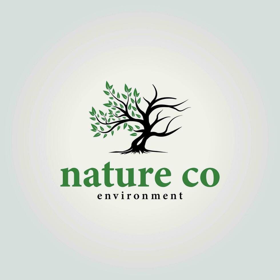 sencillo naturaleza árbol logo vector, diseño de medio un árbol cubierto en hojas, el otro medio muerto. ilustración de global calentamiento en tierra vector