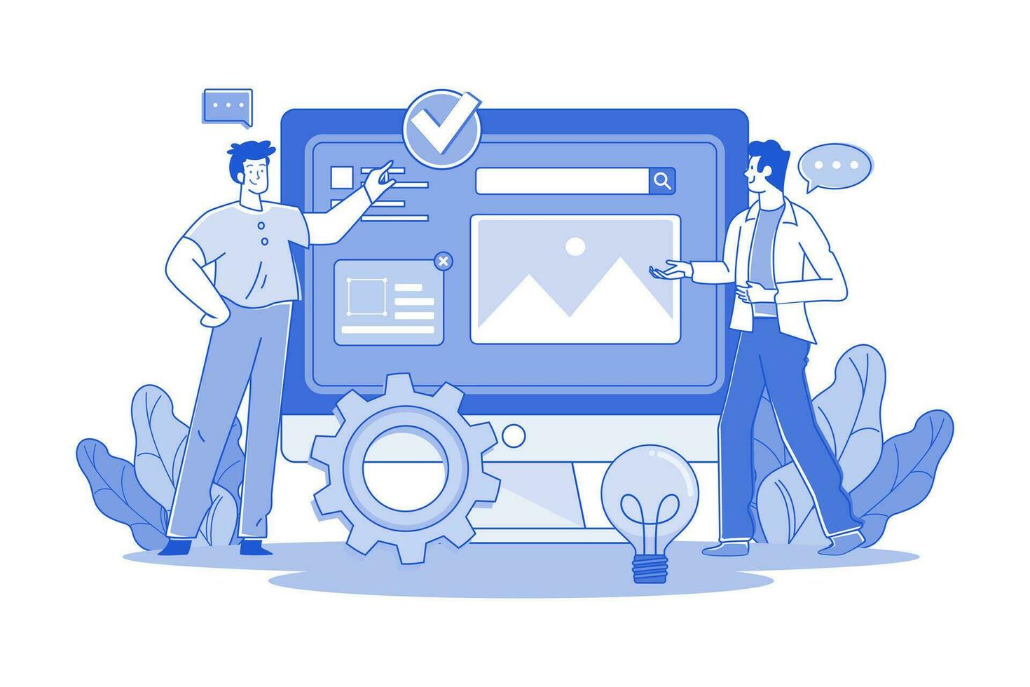Two Guys Look At Responsive Website Design vector