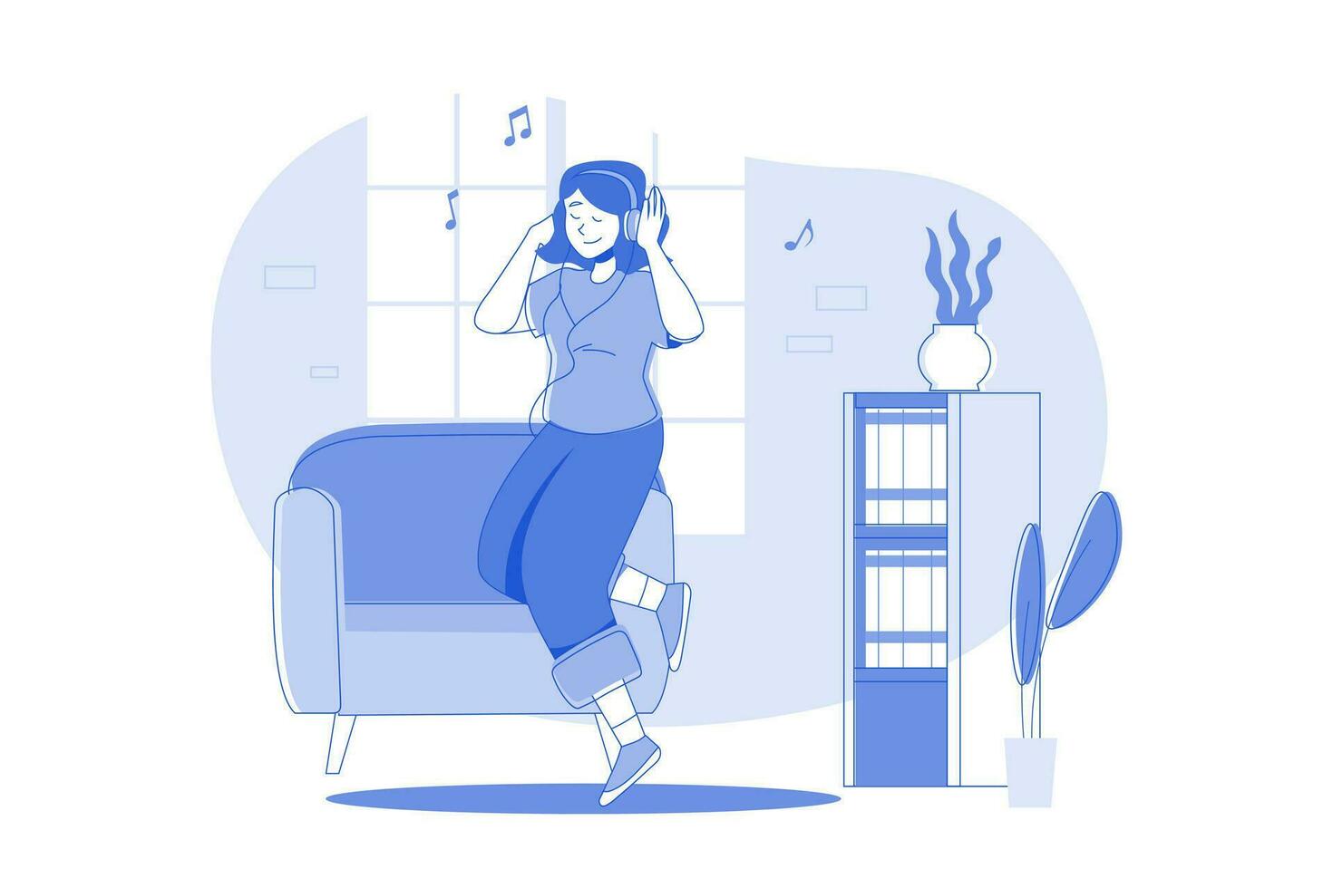 Girl Relaxing And Listening To Music vector