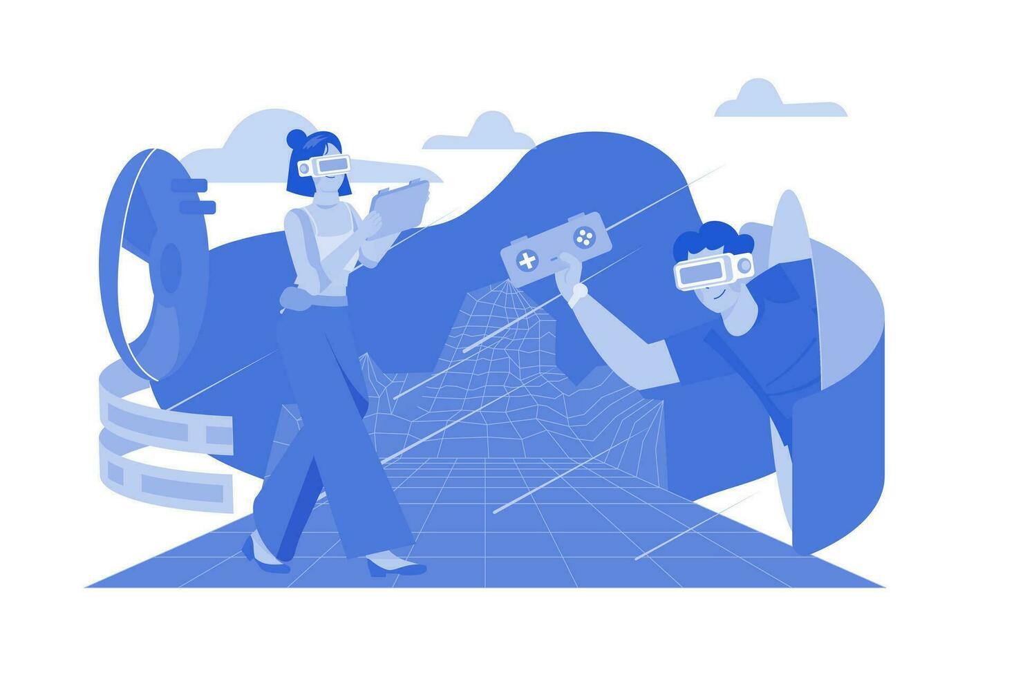 People playing game in metaverse vector