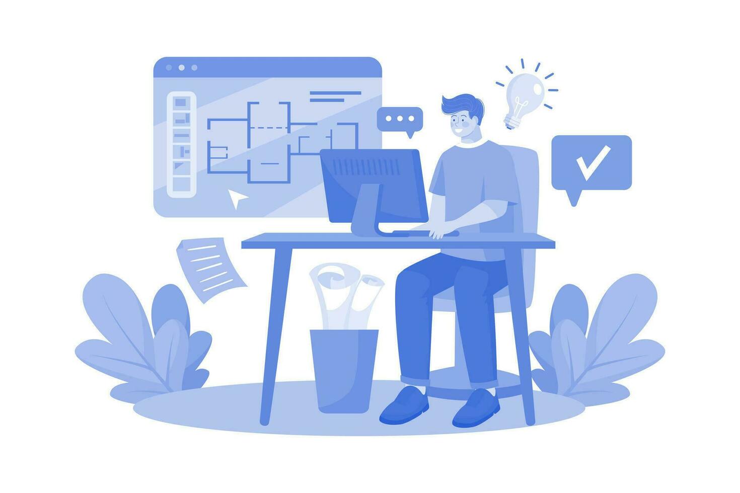 Man search apartments and houses online with laptop device. vector