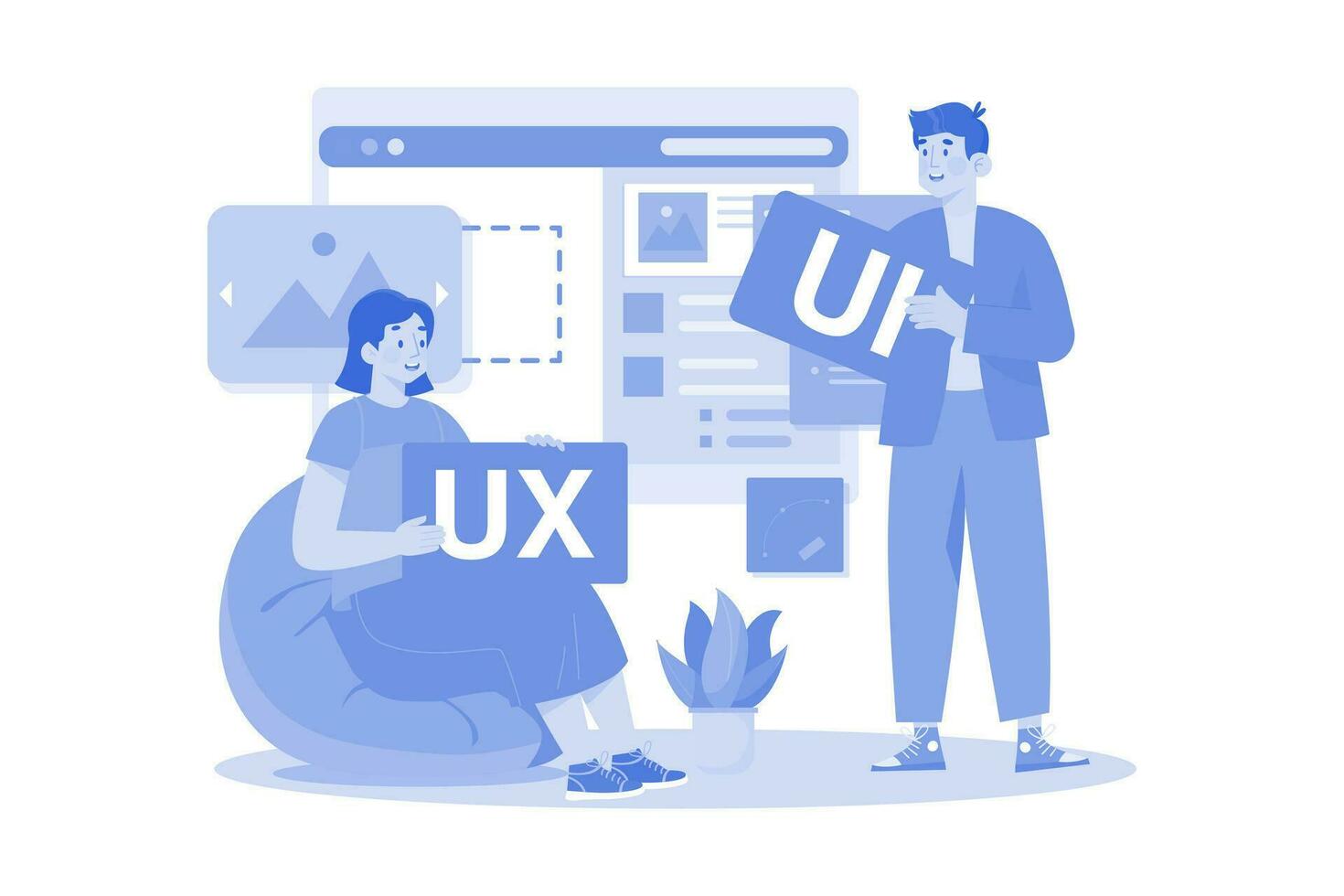 equipo de ux ui designer aplicación de experiencia de desarrollo móvil vector