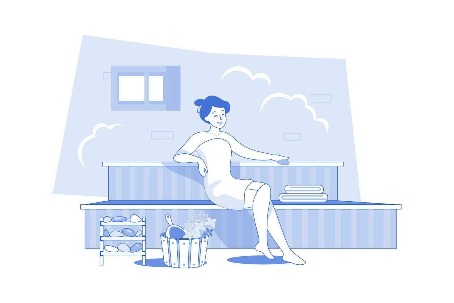mujer relajándose en la sauna. vector