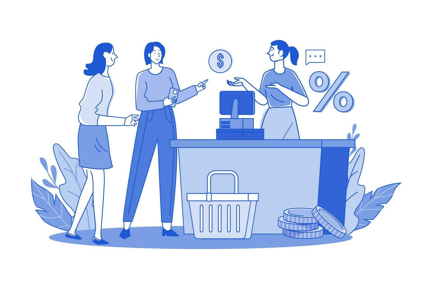 Group Of Customers Waiting In Line For Payment vector
