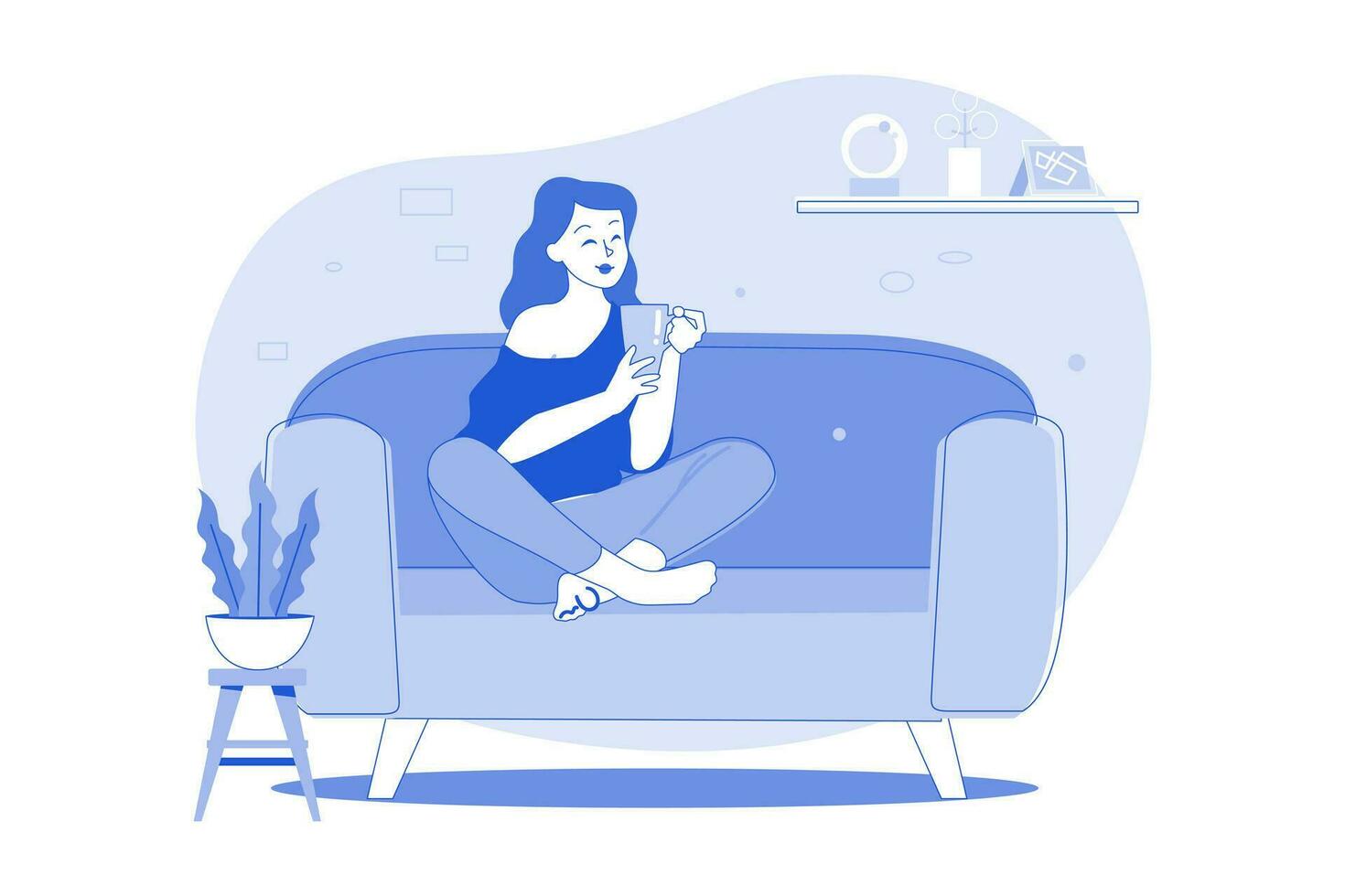 Girl Heaving Coffee And Relaxing On The Sofa vector