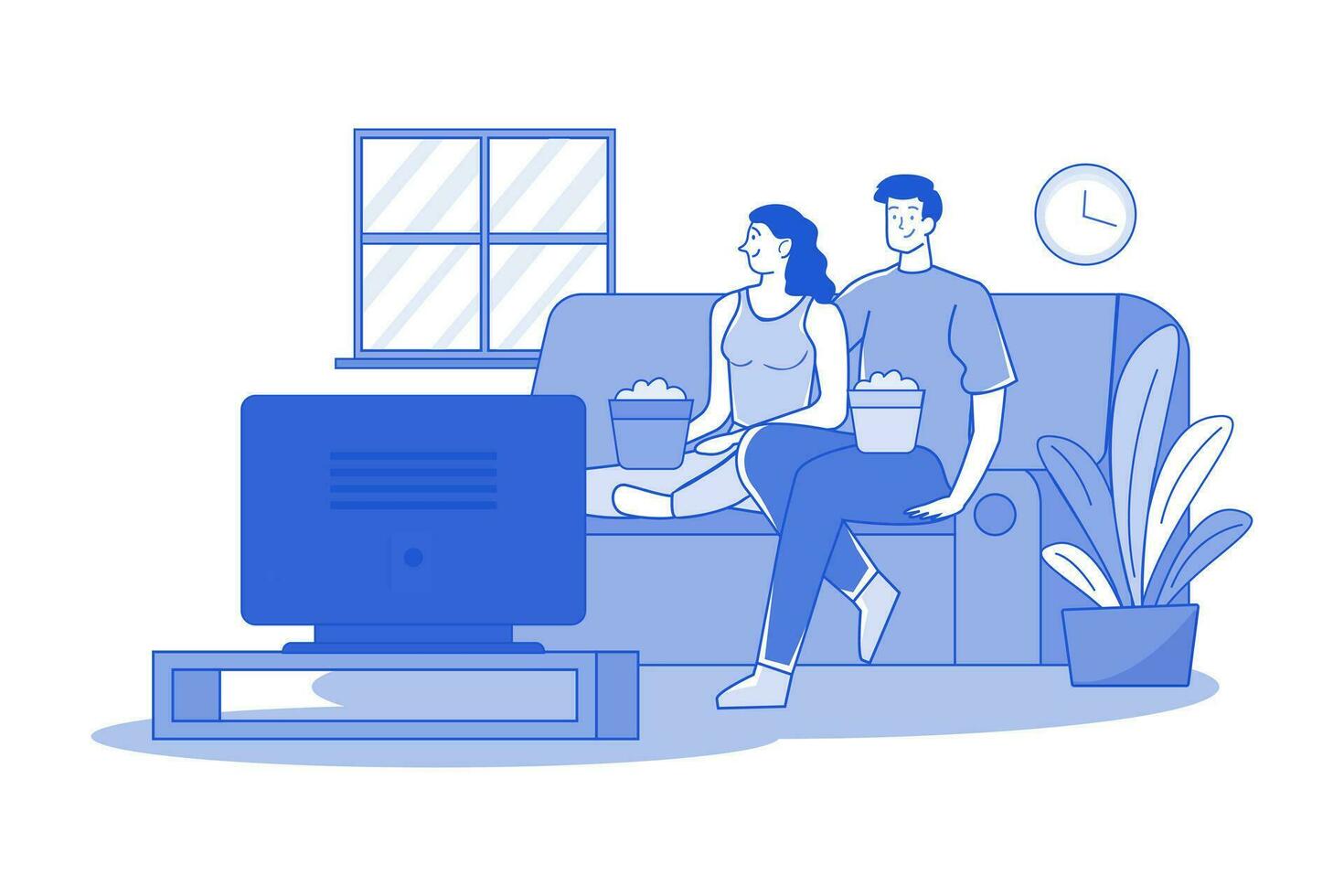 A Couple Watching Tv In The Living Room vector