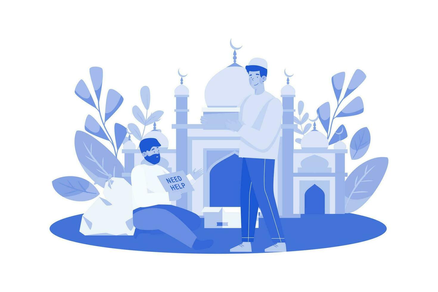 Muslim Man Distributing Zakat In Mosque vector