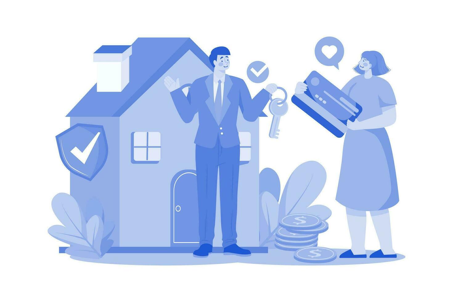Real estate company to buy houses and land are delivering keys. vector