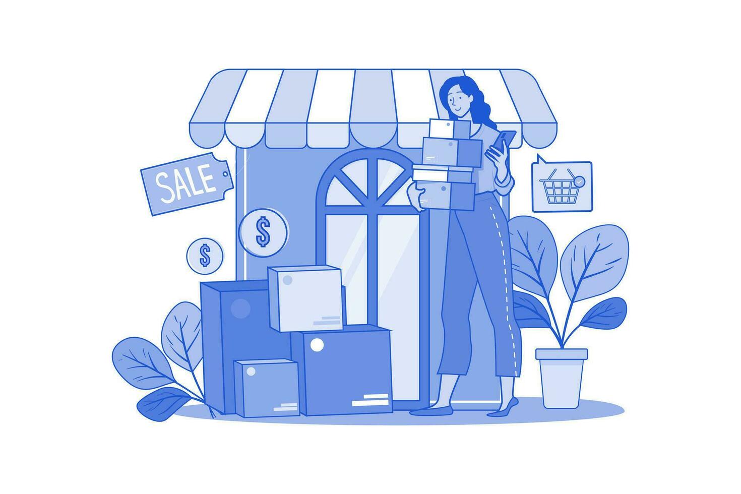 Young Girl Buying And Selling Goods Online vector