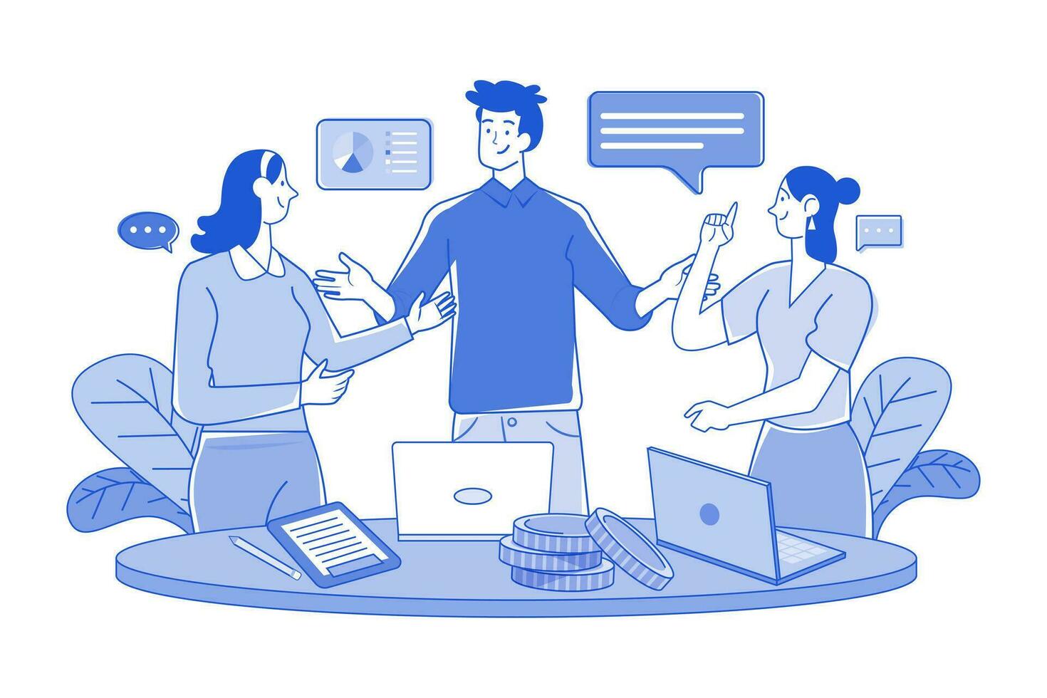 Group Of Employees Discussing Work At The Desk vector