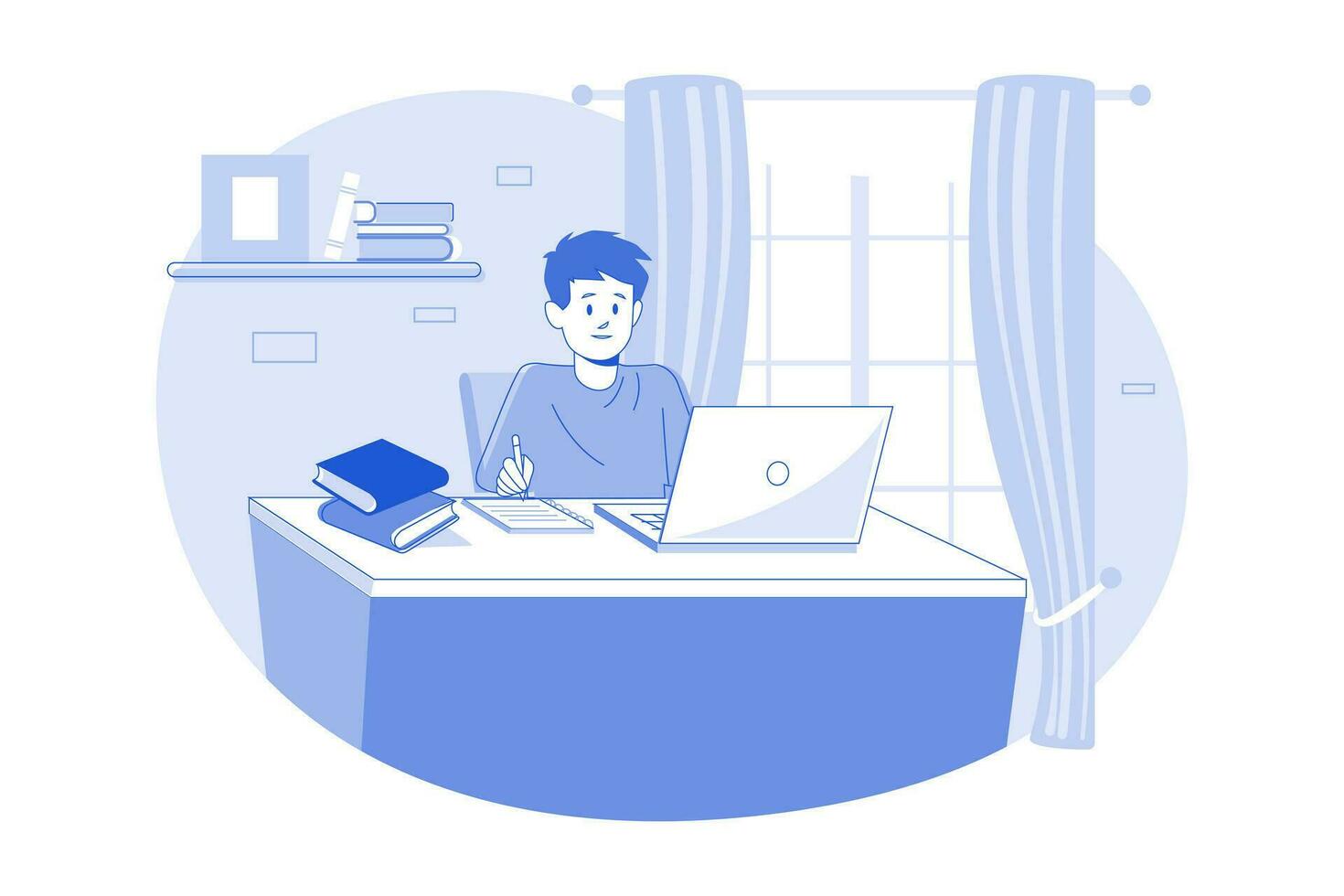 A Boy Studying From Home During Quarantine vector