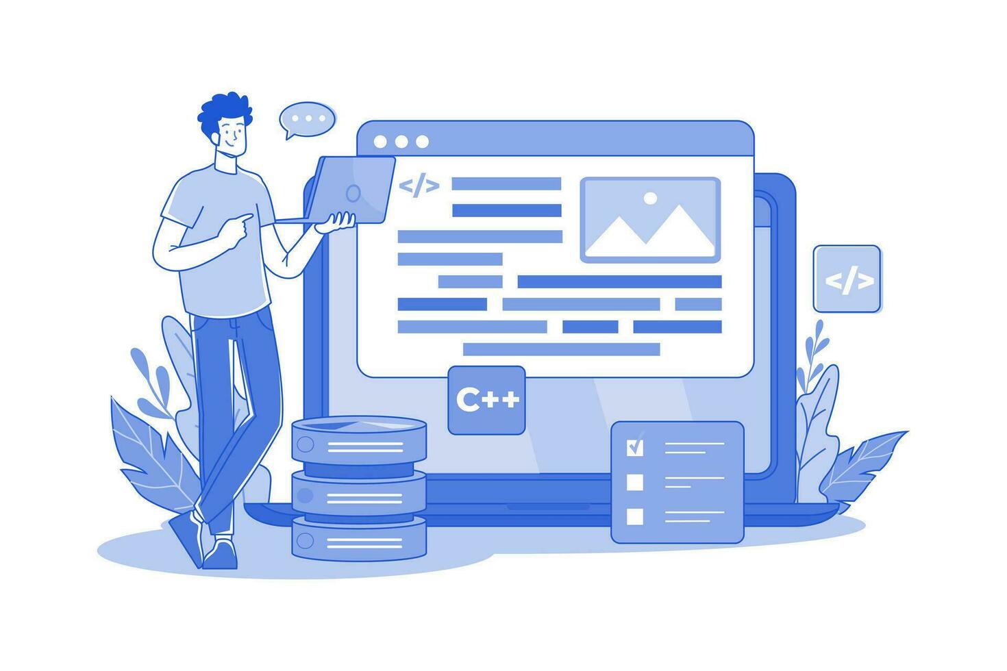 Back End Developer Working On A Laptop vector