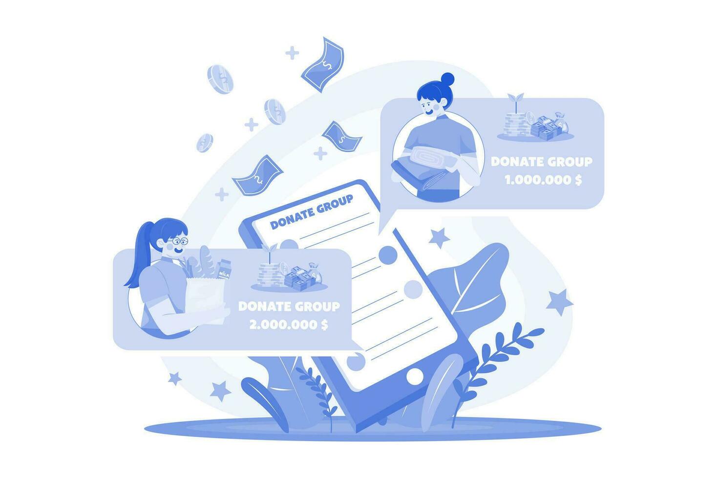 Volunteer Group Donates For Charity Via Smartphone vector