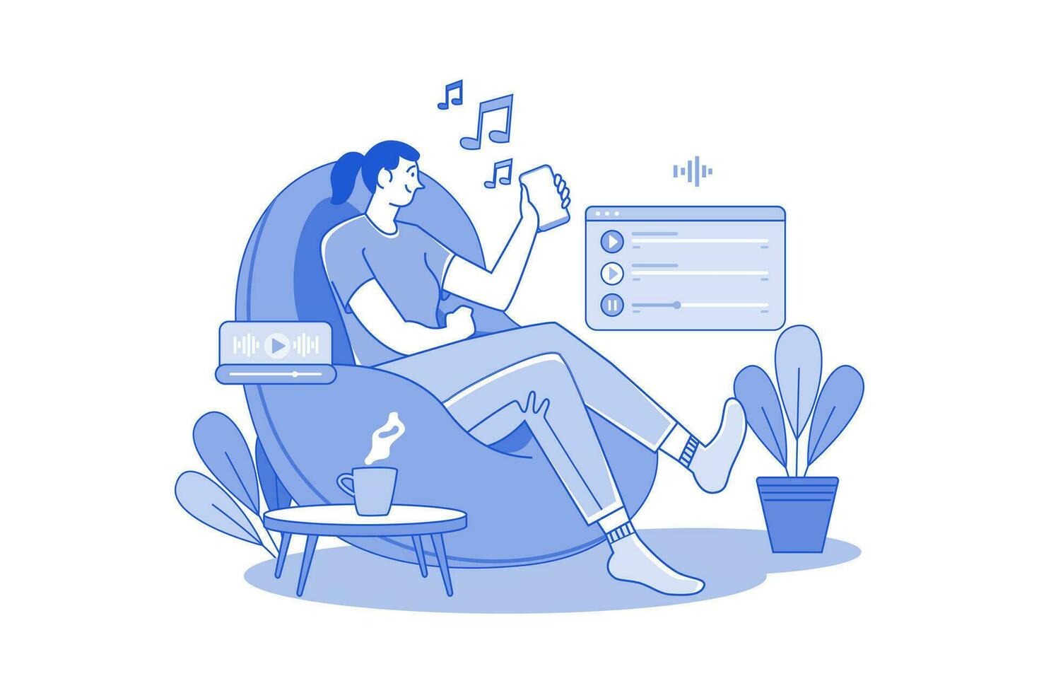Girl Relaxing And Listening To Music vector