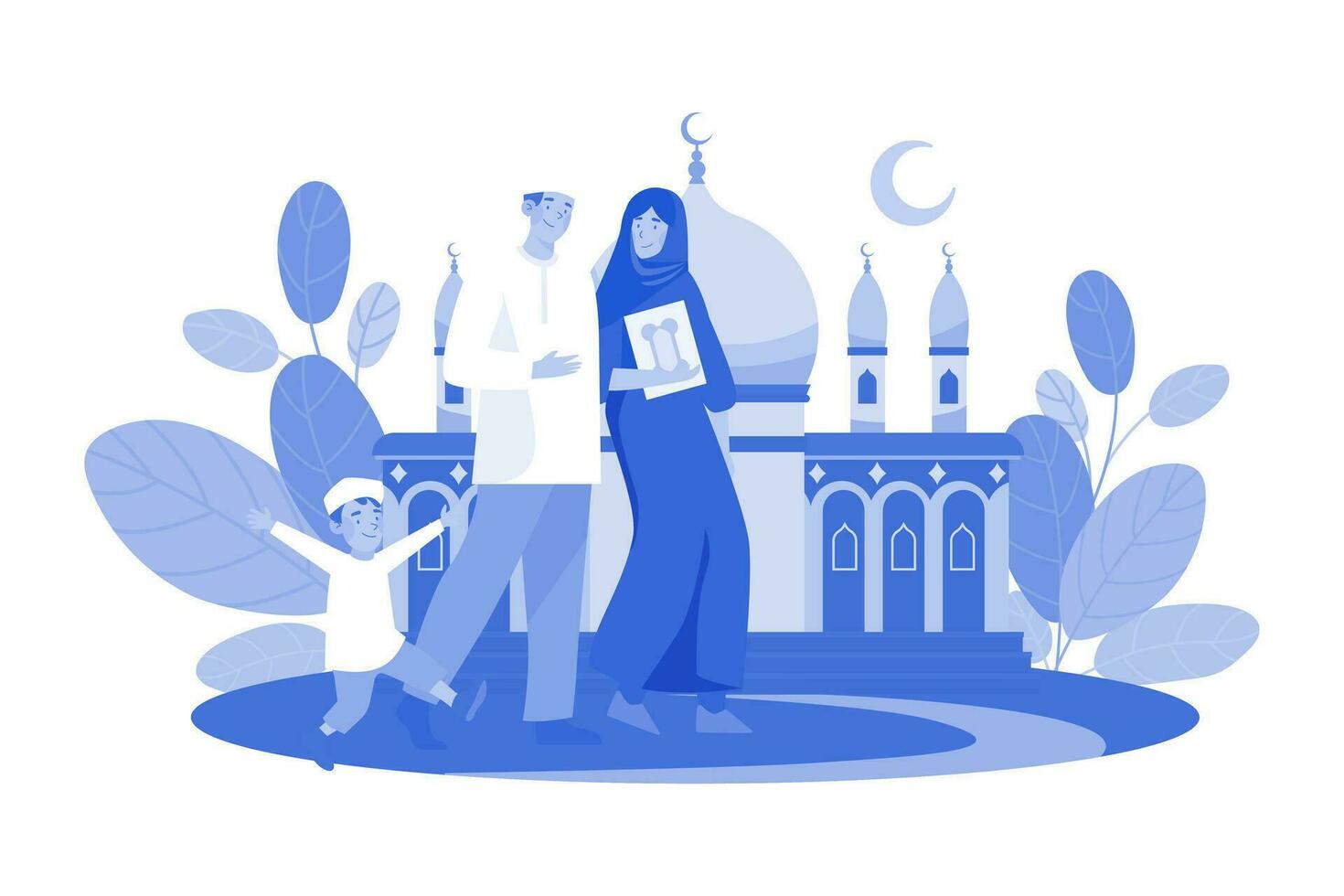 Muslim Family Going To Mosque vector