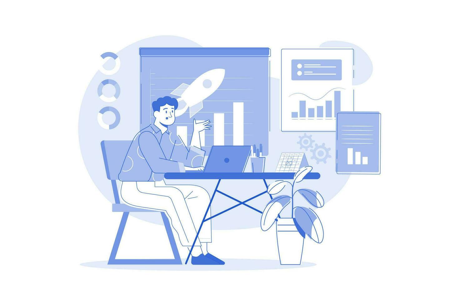 Man Working On The Business Goal vector