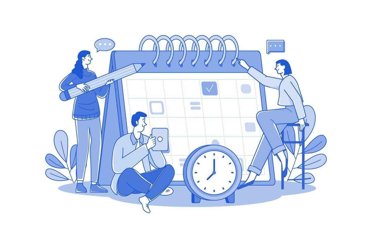 Group Of Workers Dealing With The Schedule Of Days vector