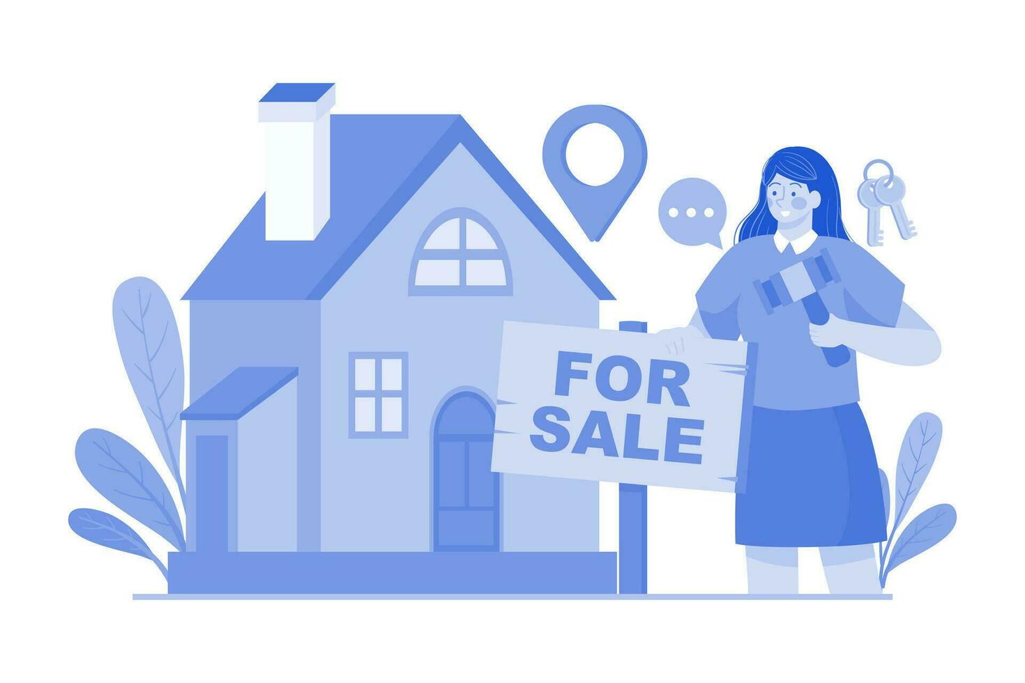 Real Estate Agent Puts Sale Sign vector