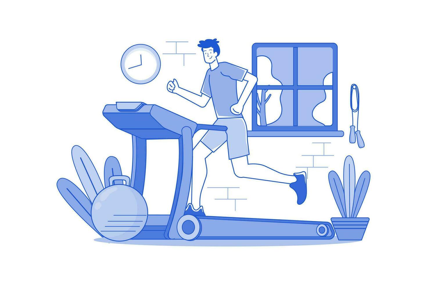 Boy Running On Treadmill Illustration concept on white background vector