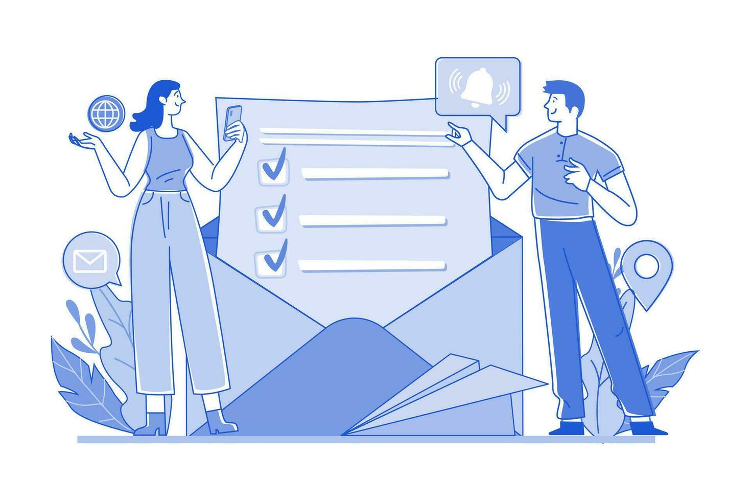 Guy And A Girl Getting An Email Notification vector