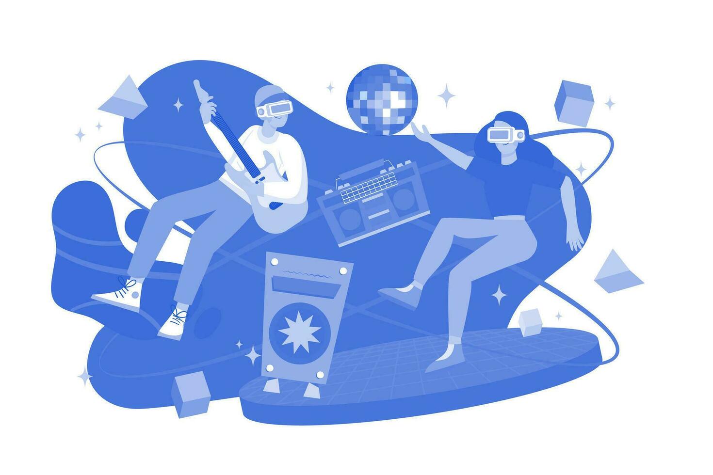 Concert in metaverse Illustration concept. A flat illustration isolated on white background vector