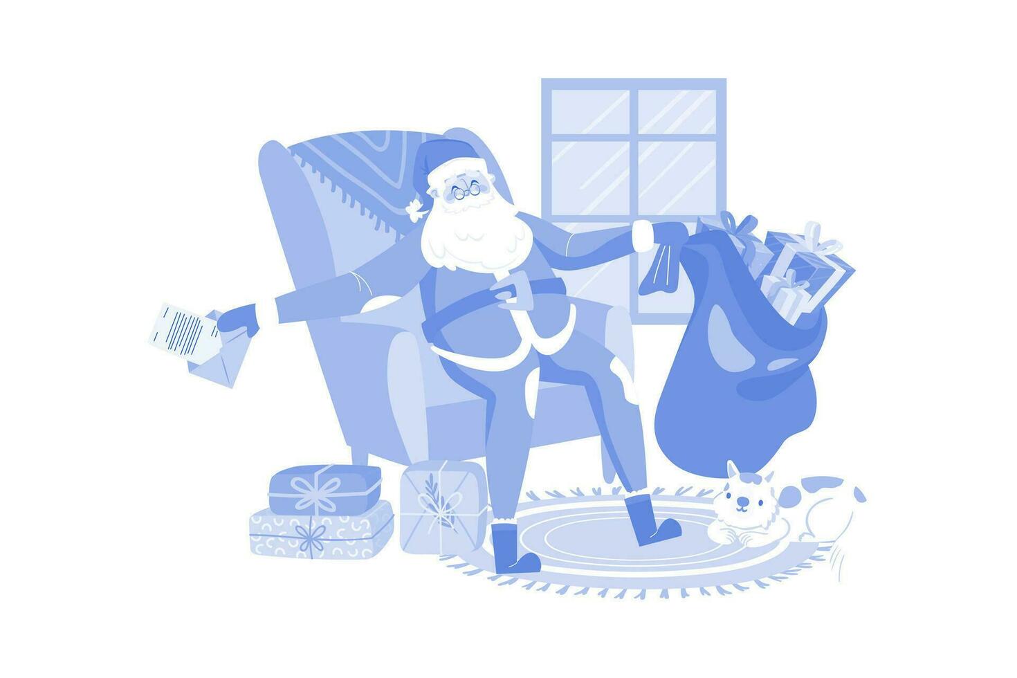 Santa Claus Prepares Gifts For Children vector