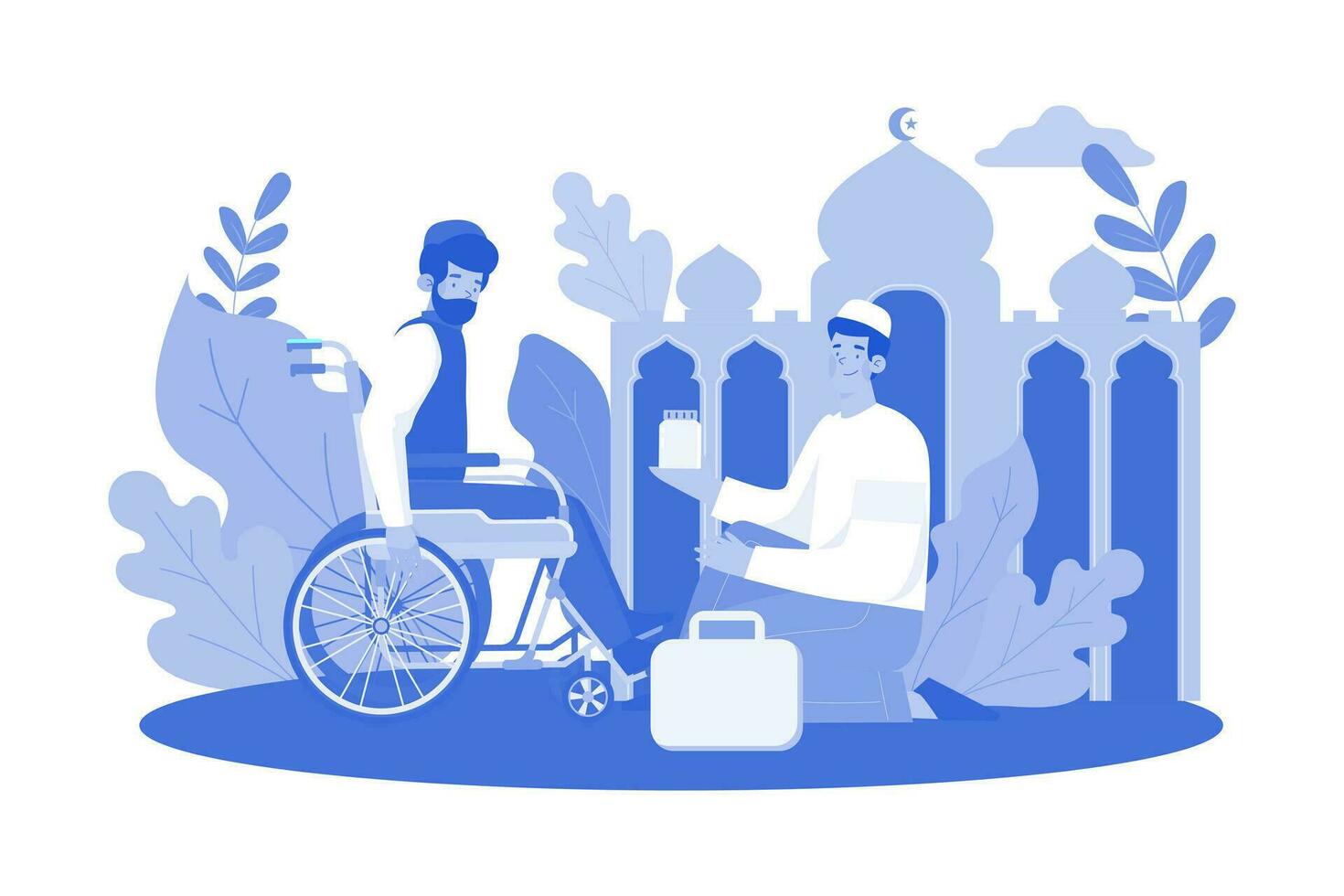 Muslim Man Helping Disabled People On Ramadan Day vector