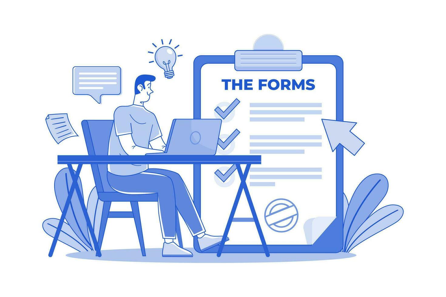 The Guy With The Laptop Fills Out The Forms vector