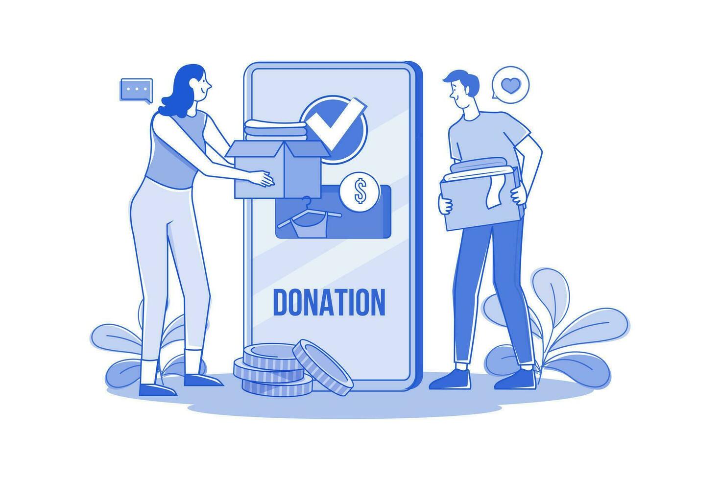 Volunteer Group Donates For Charity Via Smartphone vector