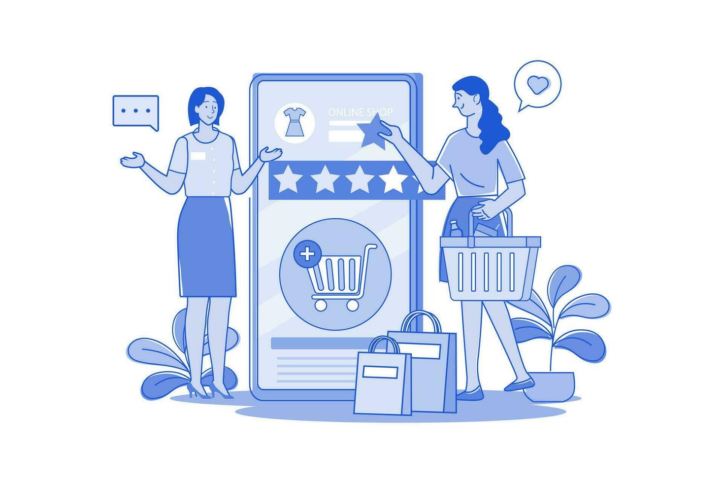 Women Giving Online Feedback For Online Shop vector