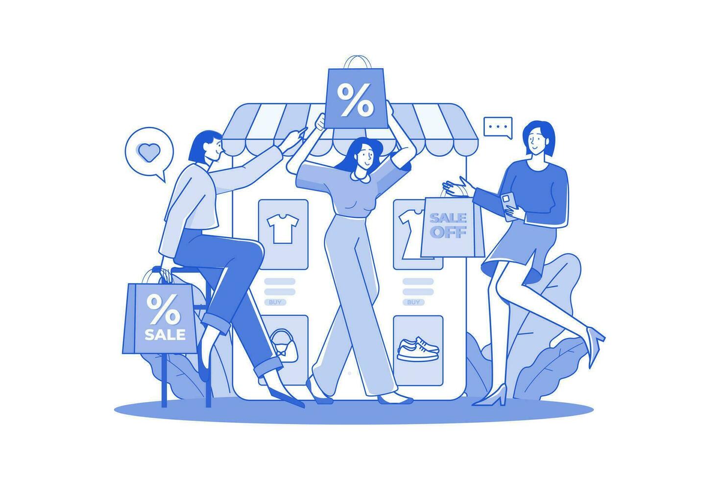 Group Of Happy Women With Discount Bags In Hand vector