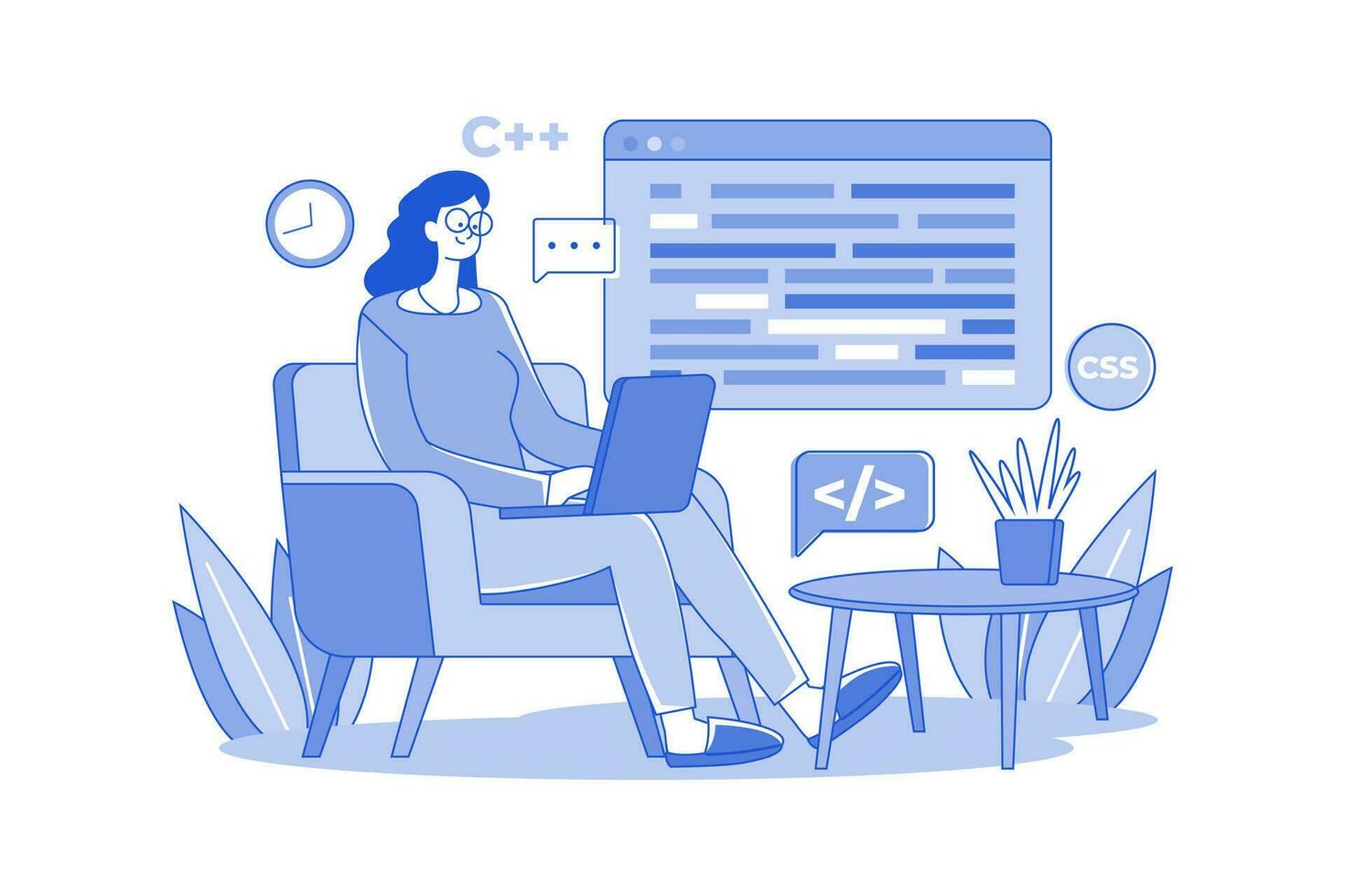 Woman Programming On A Laptop vector