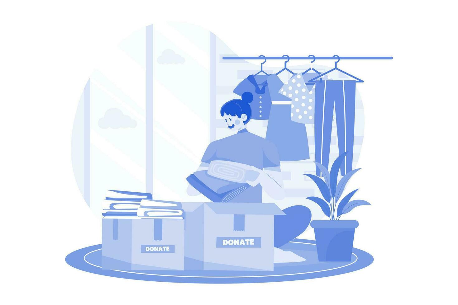 Woman Donates Clothes To Charity vector