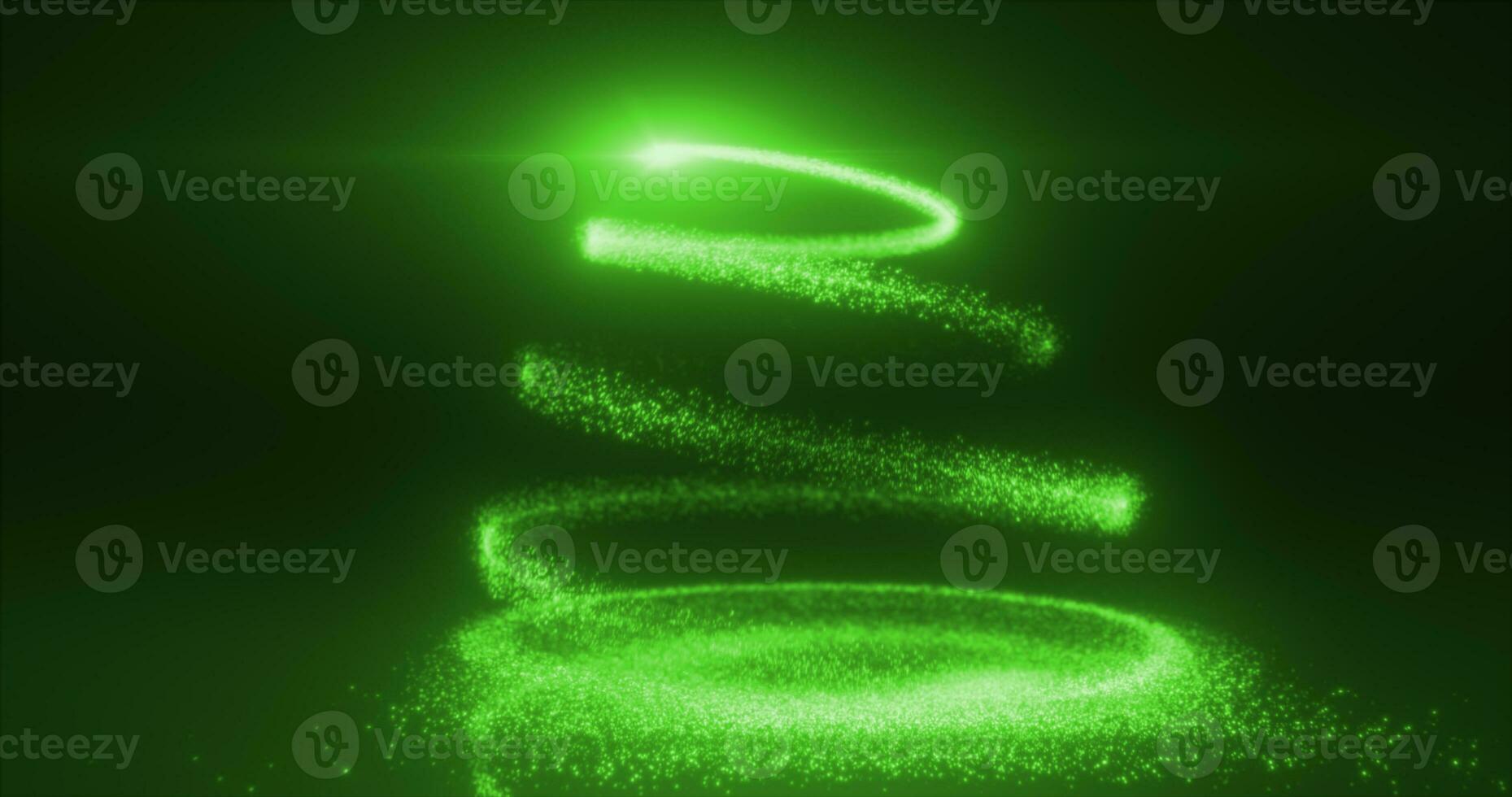 Abstract green flying line of dots and luminous particles of energetic magical bright spirals in the shape of a Christmas New Year tree photo