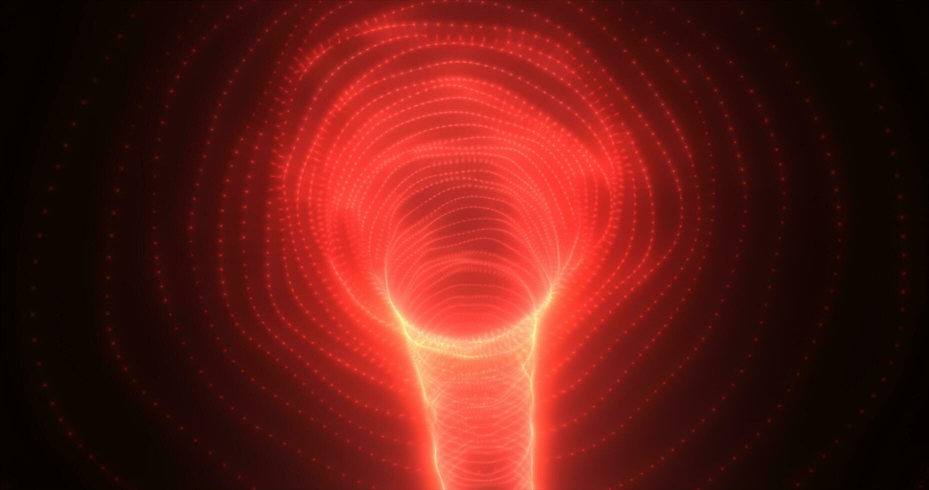 Abstract red tunnel swirling from particles and dots of glowing bright futuristic hi-tech background photo