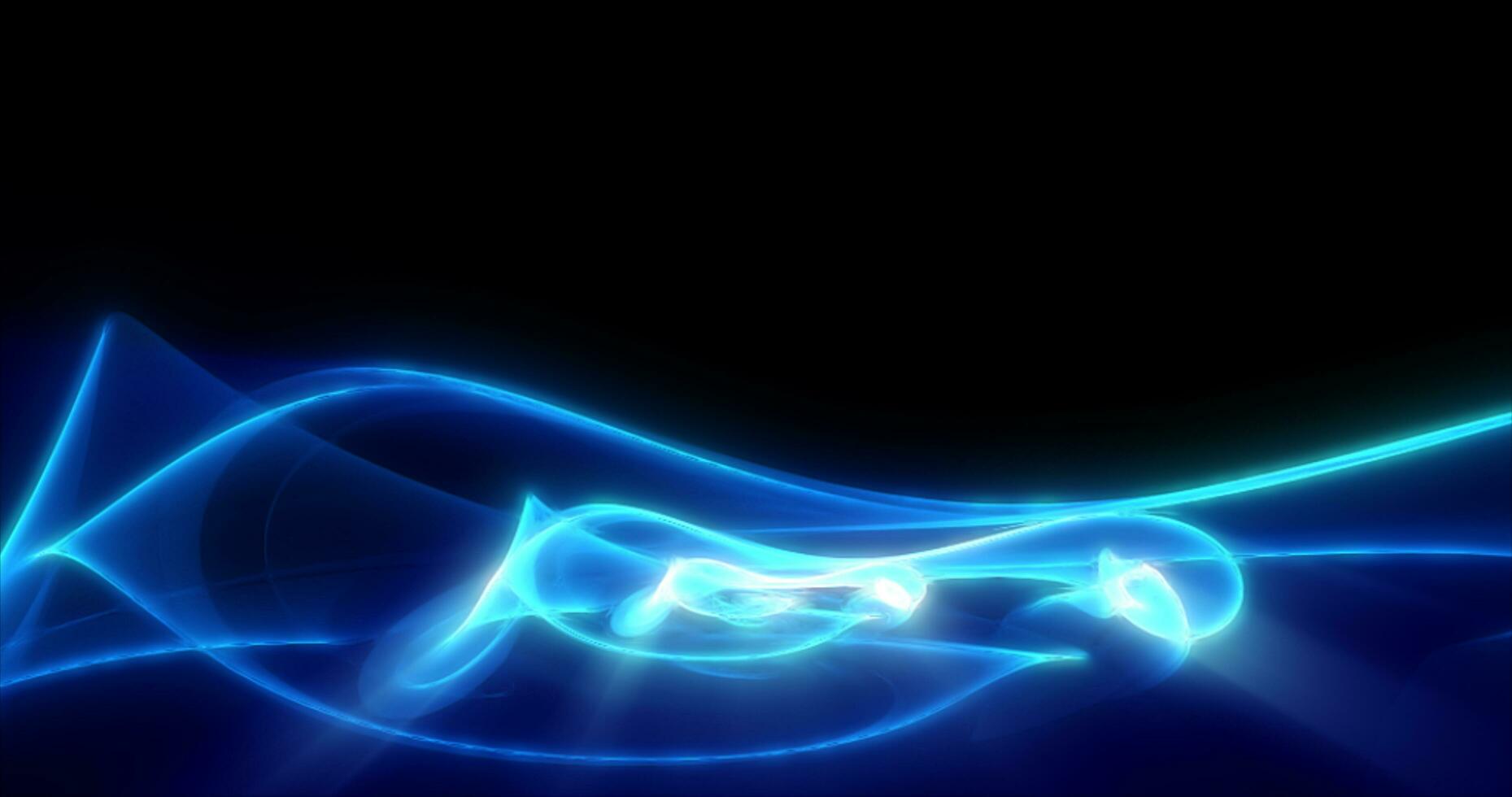 Abstract waves of blue energy magic smoke and glowing lines on a black background photo