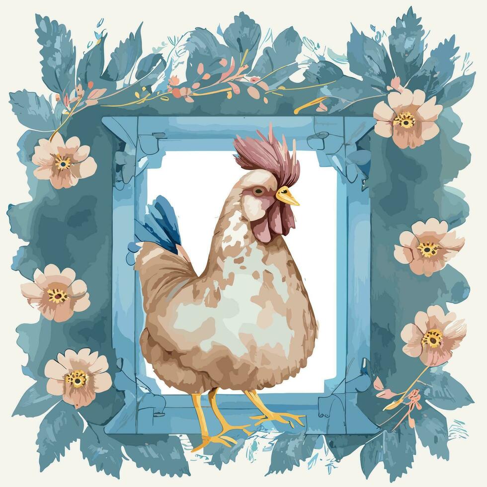 Farm Animals Light Blue Watercolor Clipart vector