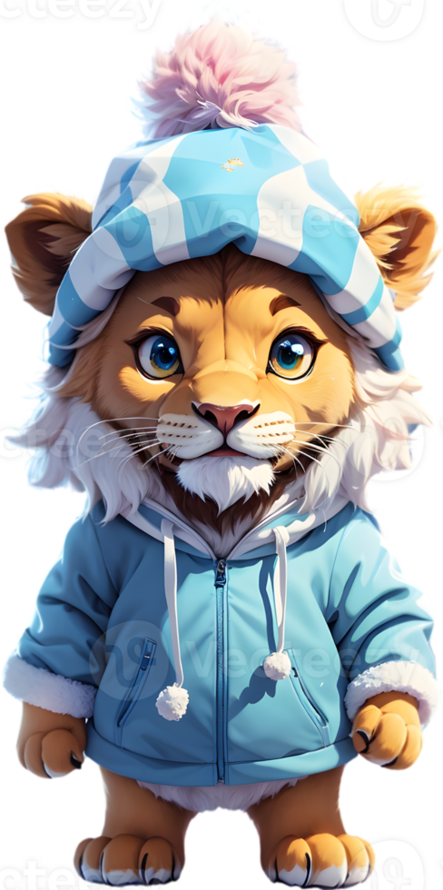 lion Animals in winter attire, Winter animal clothing, Cute animal sweaters ai generative png