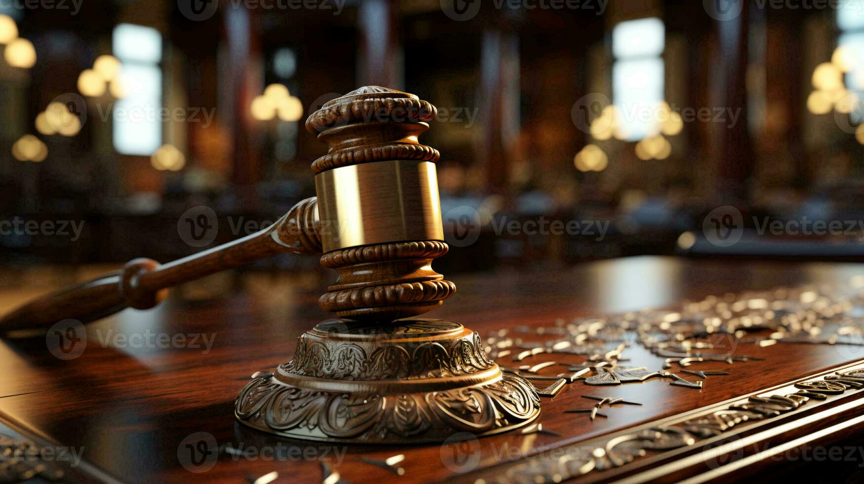 Judge gavel on the table. The concept of justice and corruption photo