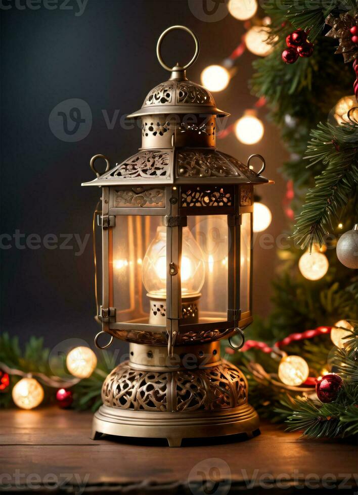 Photo of the Christmas lantern AI Generative