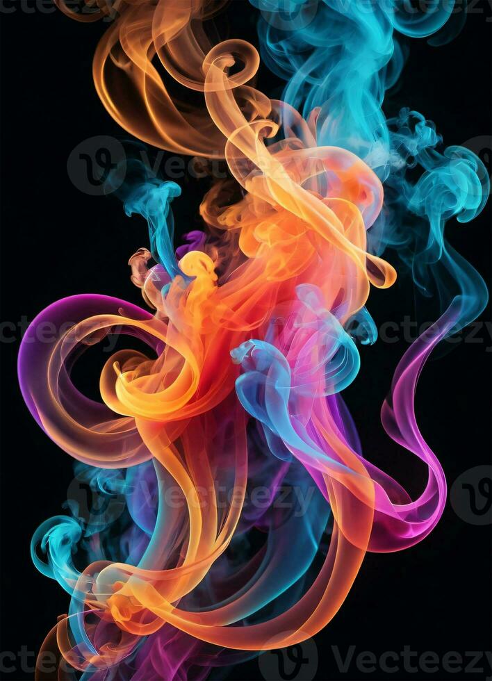 Colorful rainbow smoke on the black background AI Generative photo