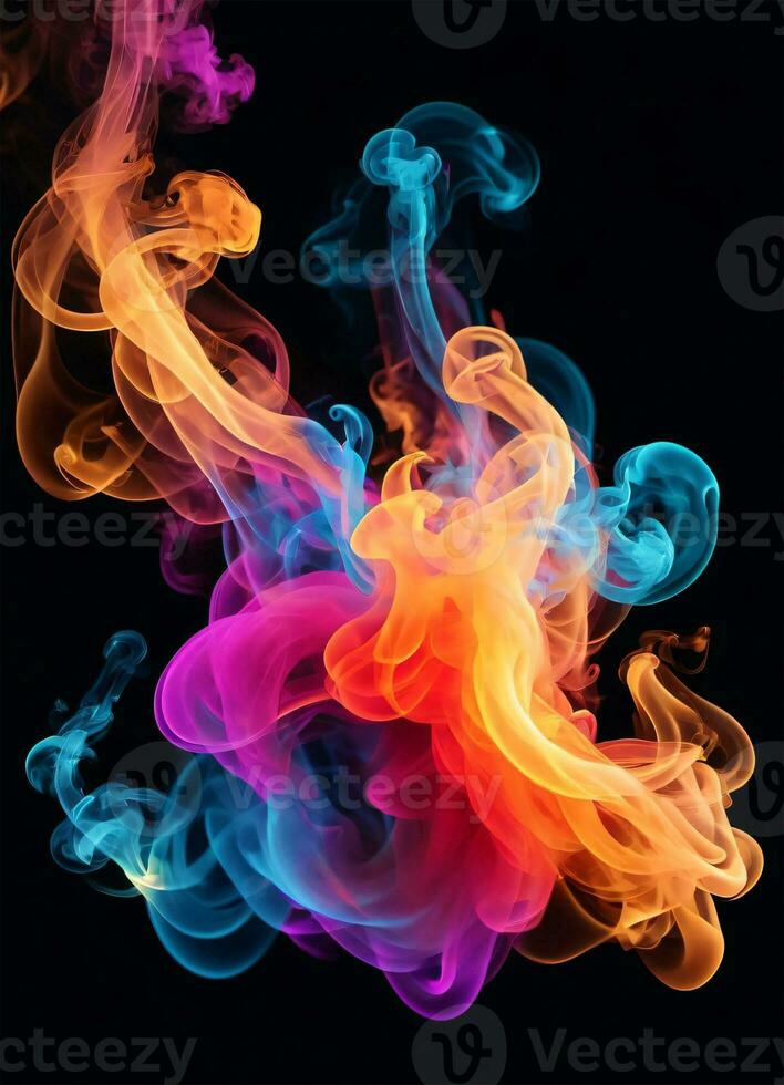 Colorful rainbow smoke on the black background AI Generative photo