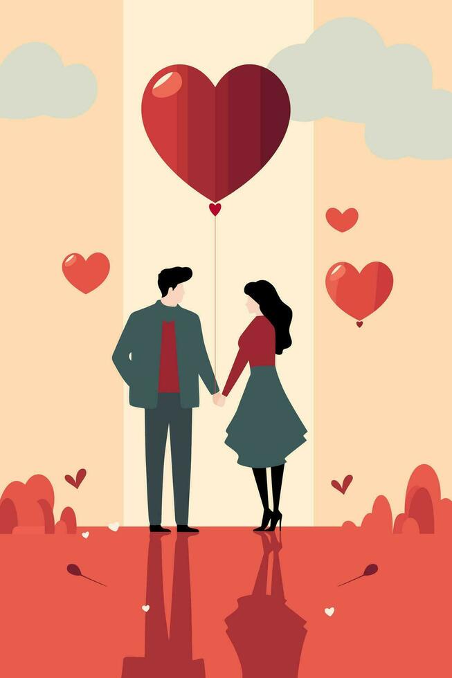 Love Valentines Day Flat Vector Illustration Colorful Greeting Card Design