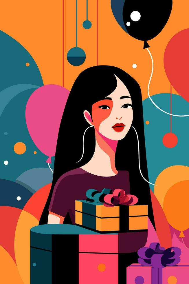 cumpleaños plano vector ilustración vistoso saludo tarjeta diseño