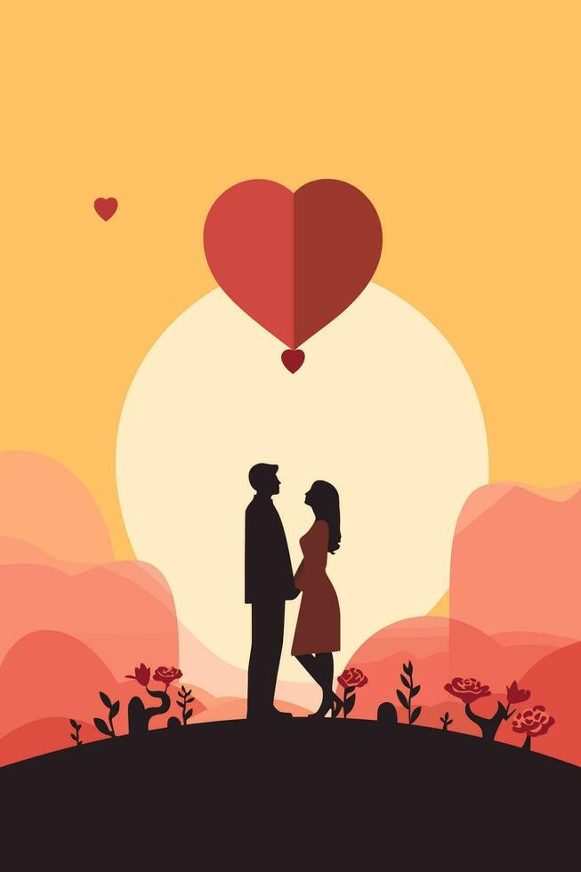 Love Valentines Day Flat Vector Illustration Colorful Greeting Card Design