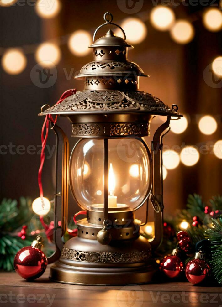 Photo of the Christmas lantern AI Generative