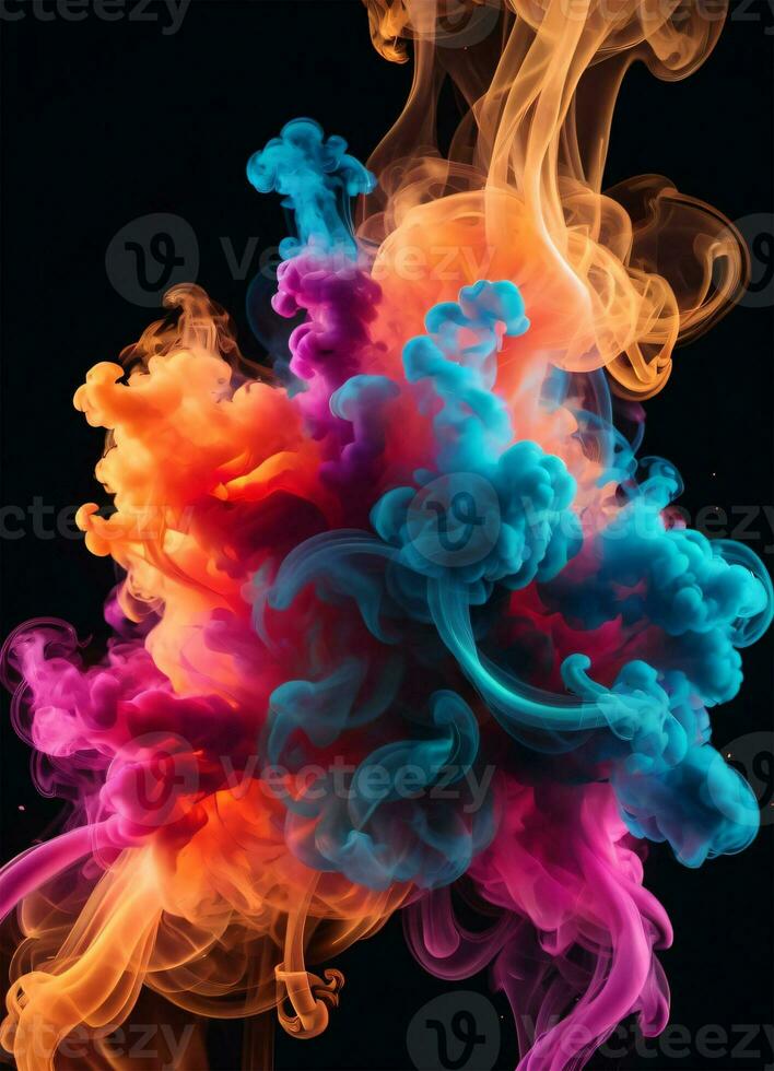 Colorful rainbow smoke on the black background AI Generative photo